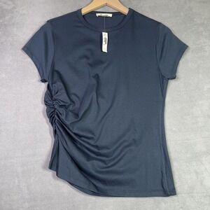 Madewell Asymmetric Ruched Tee Womens S Classic Navy Blue Short Sleeve Shirt NWT